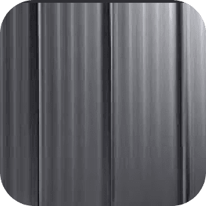 Polished metal surface with vertical grooves, reflecting light subtly. The sleek and modern texture creates an industrial and sophisticated feel.